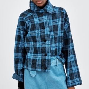 Zara Blue Boxy Plaid Flannel Jacket